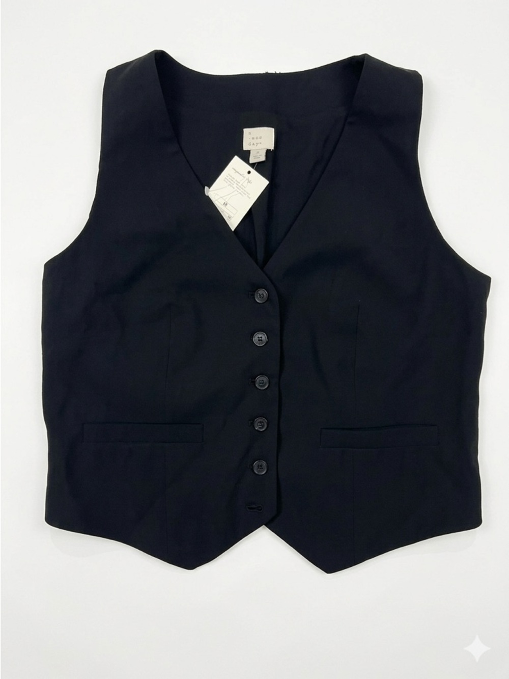 NWT a new day Black Tailored V-Neck Vest Size M Button Front Classic Minimalist